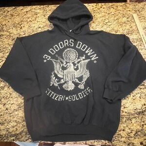 3 Doors Down Citizen Soldier Band Hoodie Mens XL Black Graphic Rock Sweatshirt